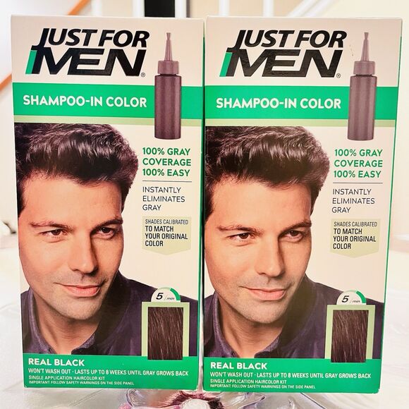 2pk Just for Men H-55 REAL BLACK Hair color Shampoo-In Haircolor Kit - Picture 1 of 6
